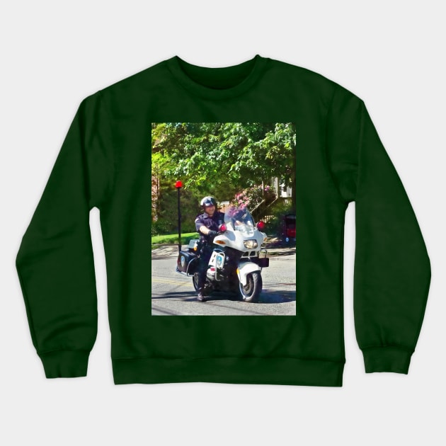 Policeman On Motorcycle Crewneck Sweatshirt by SusanSavad